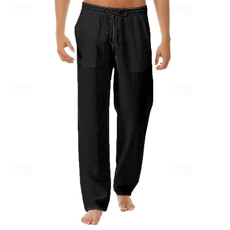 Hombre Pantalones de lino Pantalones Pantalones de verano Pantalones de playa Bolsillo Correa Cintura elástica Plano Comodidad Transpirable Vacaciones Diario Festivos Hawaiano Boho Negro Blanco 2025 - $16.49 –P11