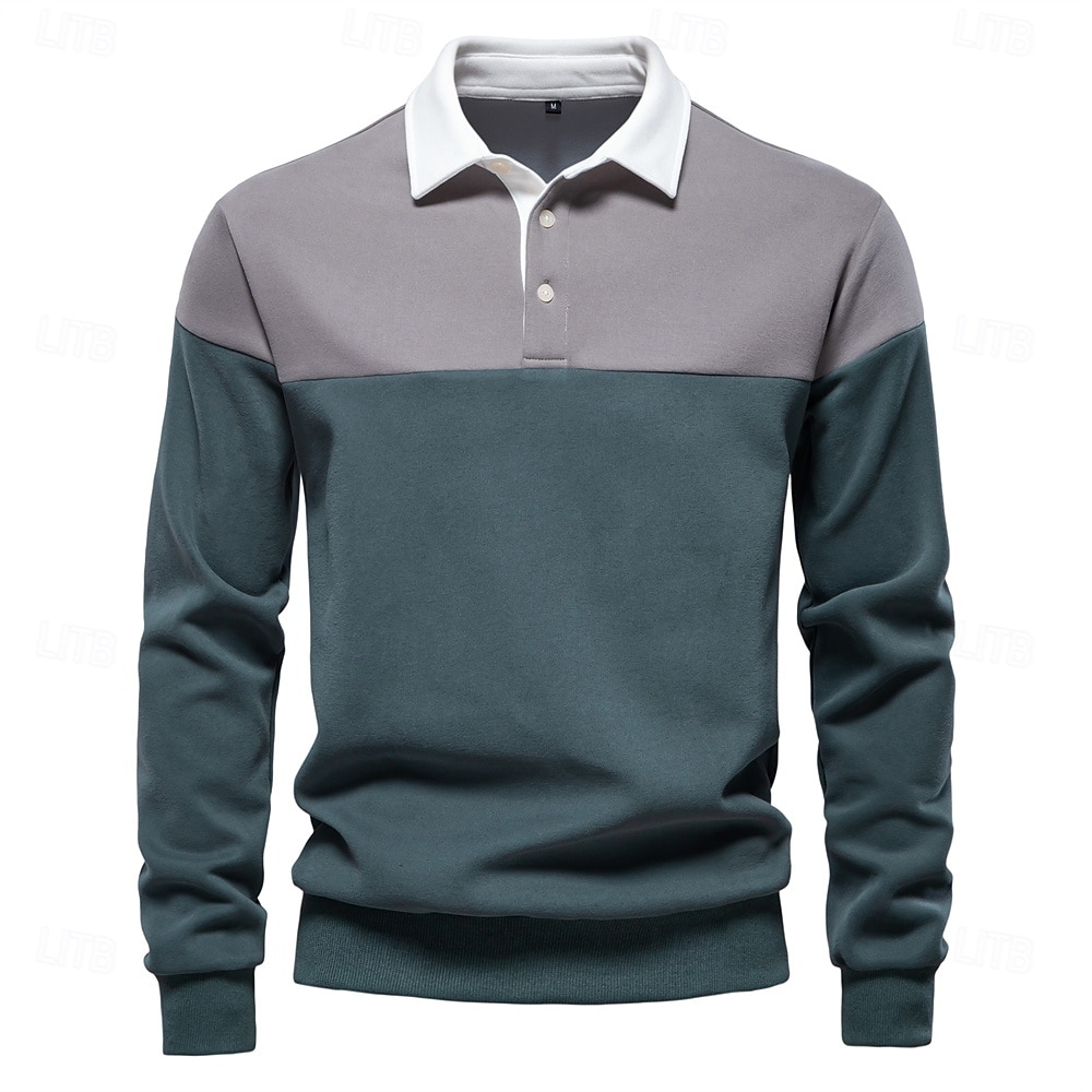 Herr Polo sweatshirt Gul Armégrön Rubinrött Blå Grön Kavajslag Färgblock Ledigt Dagligen Sport Ledigt Vår & Höst Kläder Pull Tröjor Långärmad 2025 - $25.99 –P9
