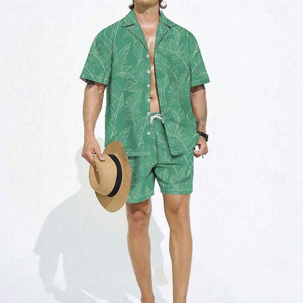 Men's Tropical Flowers 2pcs Shirts Sets Shirt Short Sleeve Short Pants Cuban Collar Vacation Casual Daily Party Casual Daily 3D Print Summer Green 2026 - $40.99 –P1