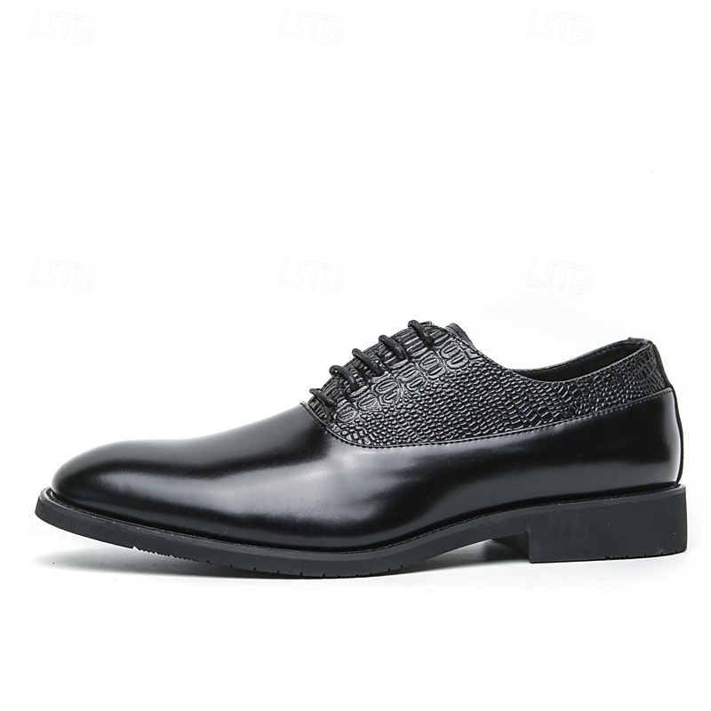 mørkebrune oxfordsko for menn - kunstskinn med krokodilleteksturpreging og perforeringsdetaljer, elegant formelt fottøy for menn, ideelt for bryllup, forretninger og spesielle anledninger 2025 - $46.99 –P4