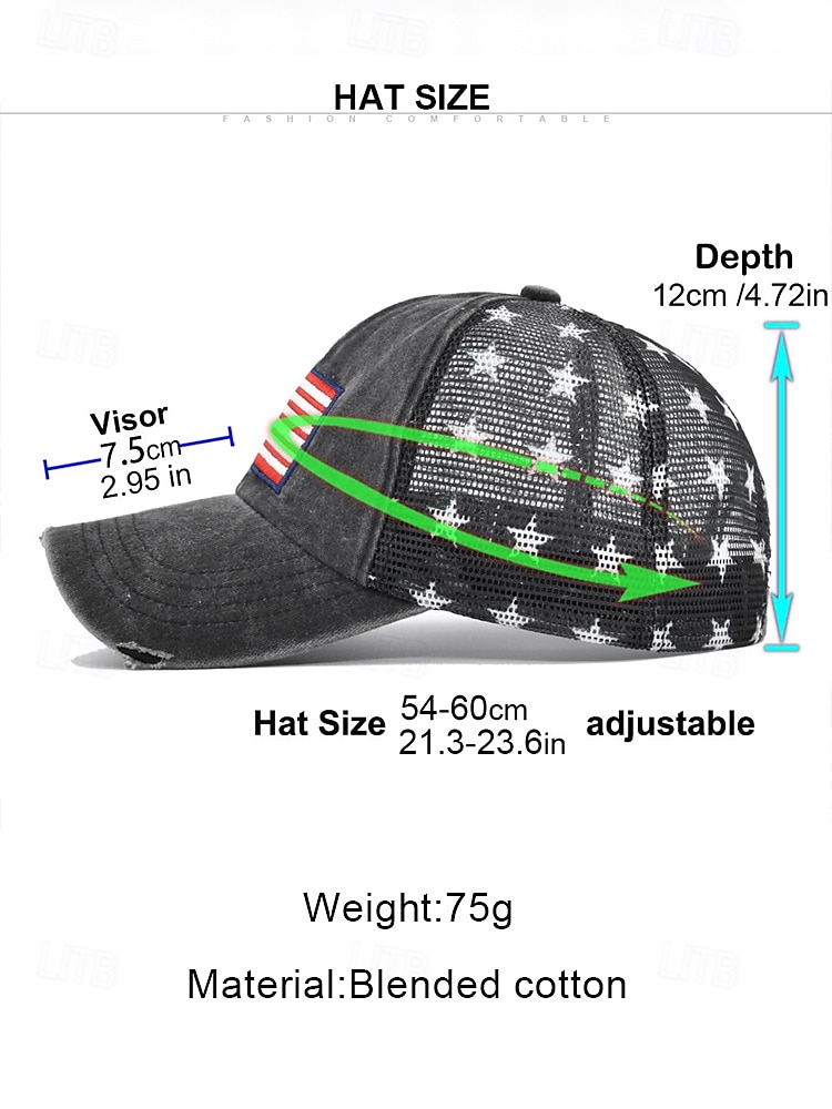 Vintage American Flag Baseball Cap – Unisex Adjustable Hat with Starry Mesh Back, Casual Outdoor Style for Summer Activities 2025 - $11.99 –P9
