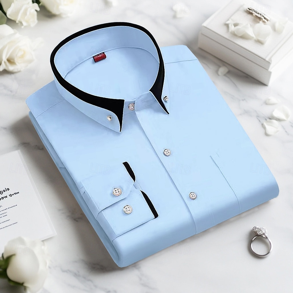Herren Oberhemd Hemd Bügelfreies Hemd Solide / einfarbig Hochzeit Hellblau Schwarz Weiß Rosa Langarm Umlegekragen Ganzjährig Bekleidung Patchwork 2025 - $26.99 –P5