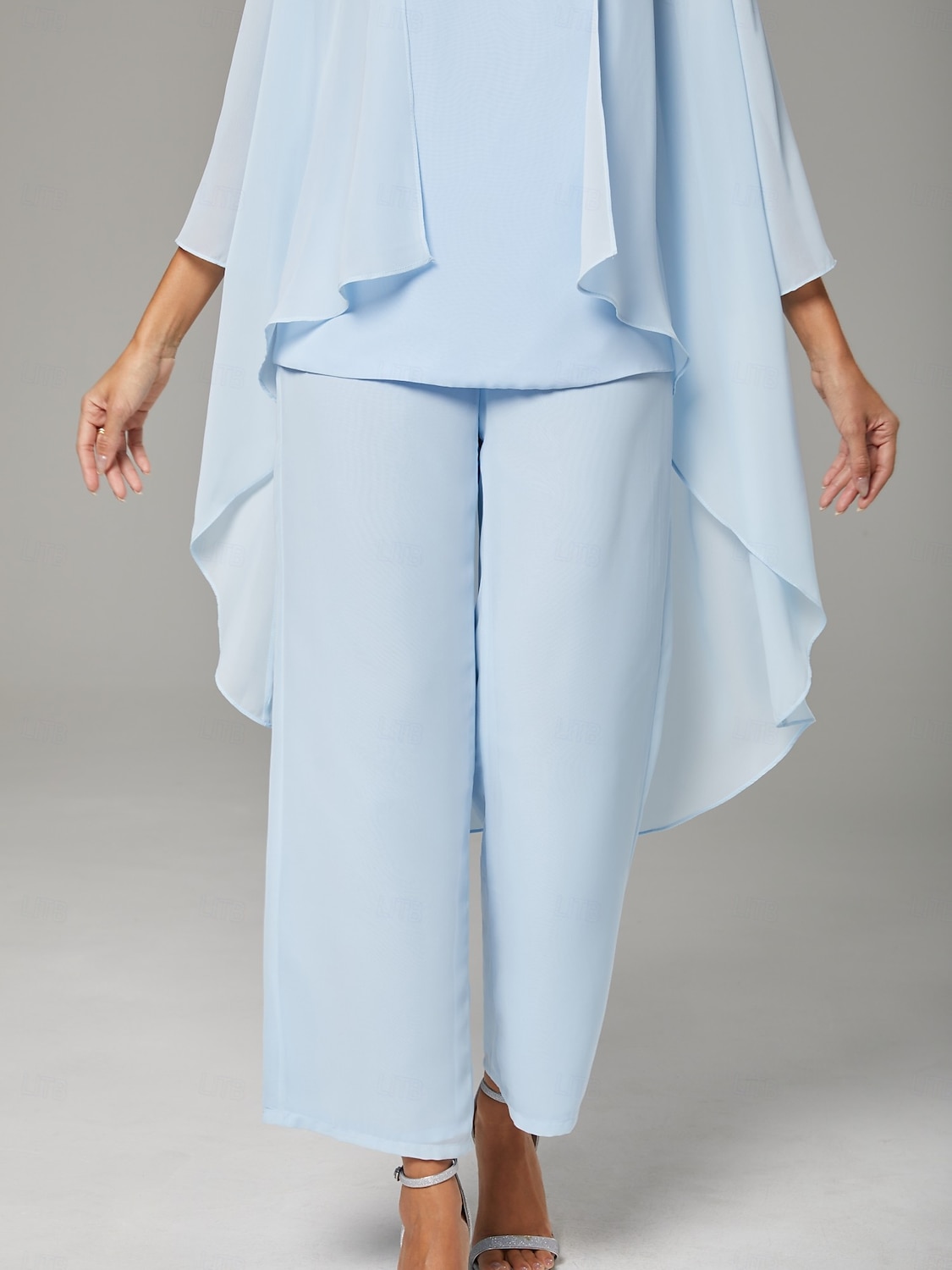 Jumpsuit  Broekpak Moeder van de Bruid Bruiloft Gast Elegante Plus Size Bateau Hals Vloerlengte Chiffon Mouwloos Wrap Inbegrepen met Effen Kleur 2025 - $107.99 –P8