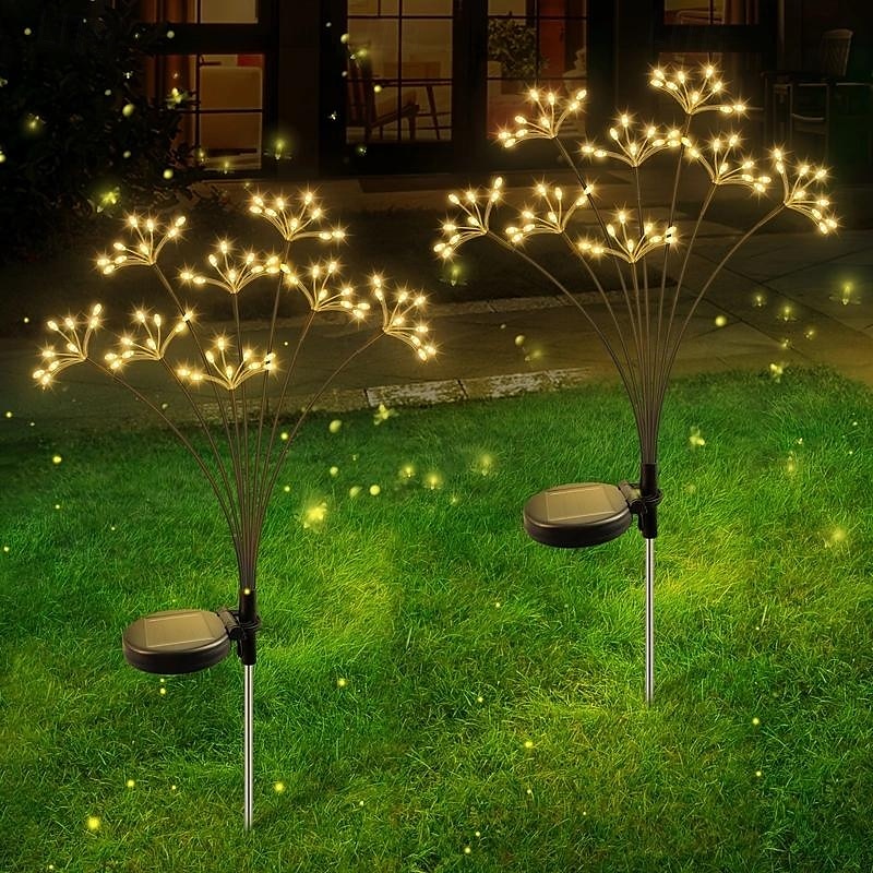 2 sztuki lamp solarnych z fajerwerkami, wodoodporne miedziane lampki świetlikowe w kształcie gwiazdek do ogrodu, na ścieżki, na wesele i na festiwal 2025 - $24.99 –P3