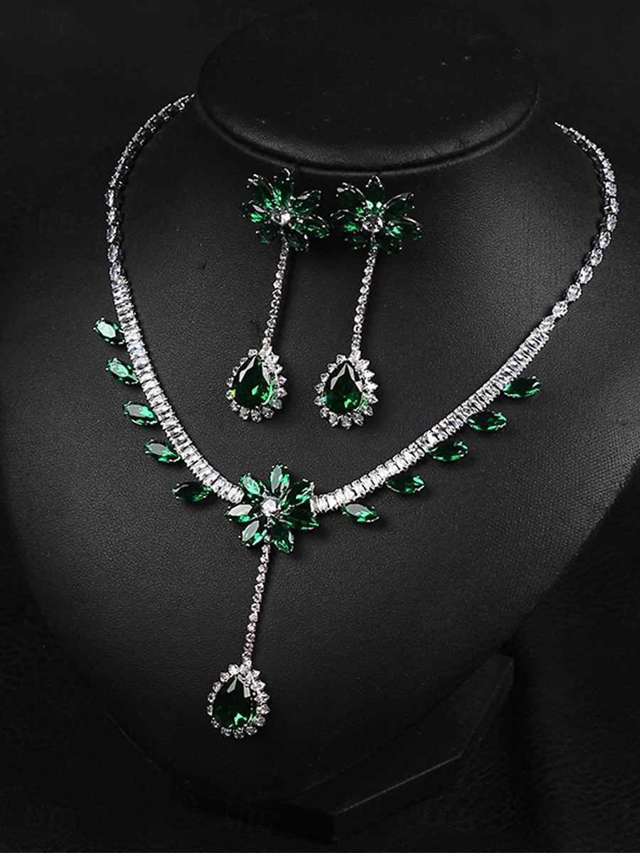 Parure de Bijoux 1 Vert Zircon Chrome Imitation de diamant 1 Collier Boucles d'Oreilles Femme Elégant Rétro Vintage Mode Le style rétro Classique Parure de Bijoux Pour Mariage Soirée de 2025 ? $34.99 –P2