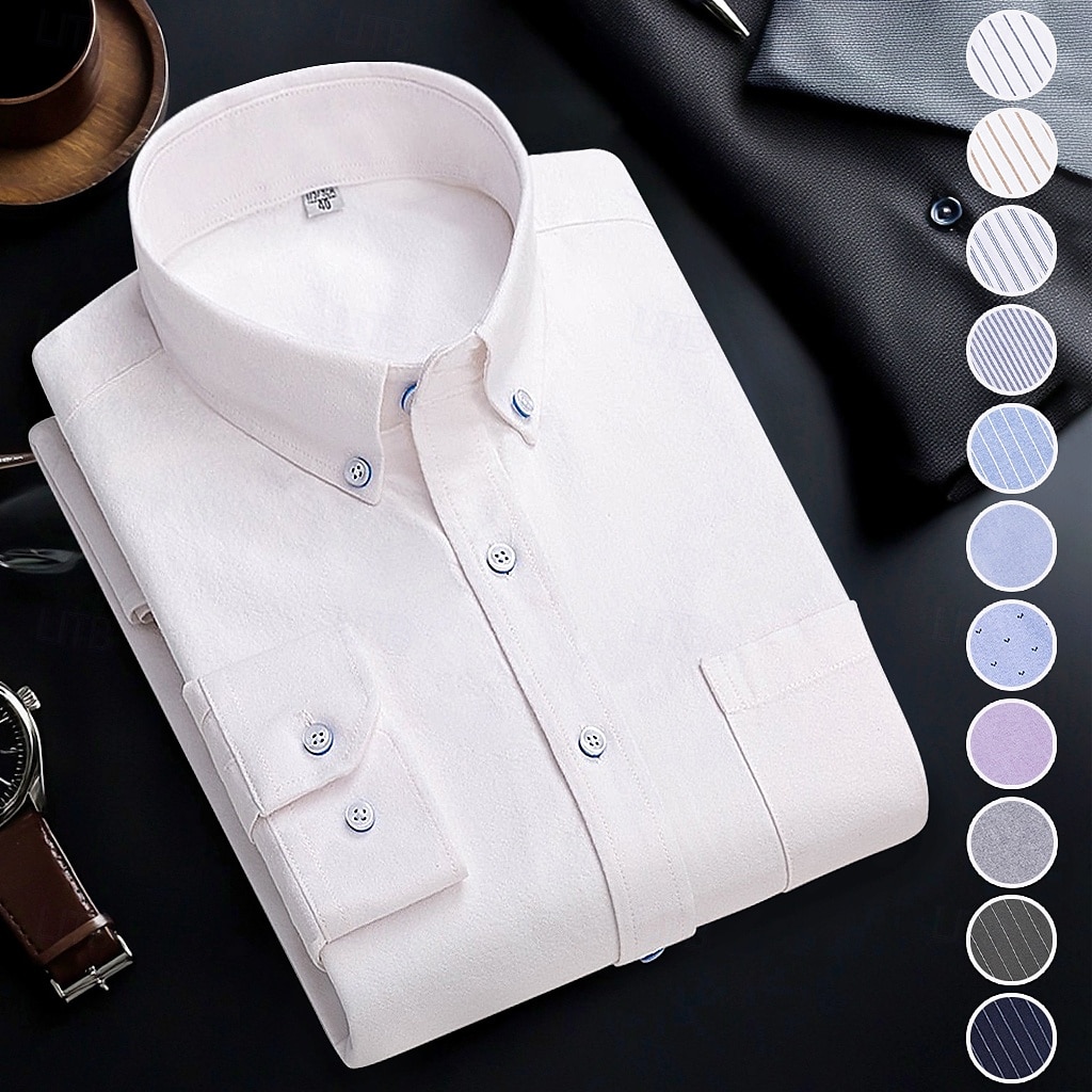 Per uomo Camicie Camicia abbottonata Camicia Oxford Camicia non stirabile Camicia a righe A quadri / A righe / Chevron Matrimonio Ufficio e carriera Blu chiaro Bianco Blu marino Blu reale Manica lunga del 2025 a $32.99 –P1