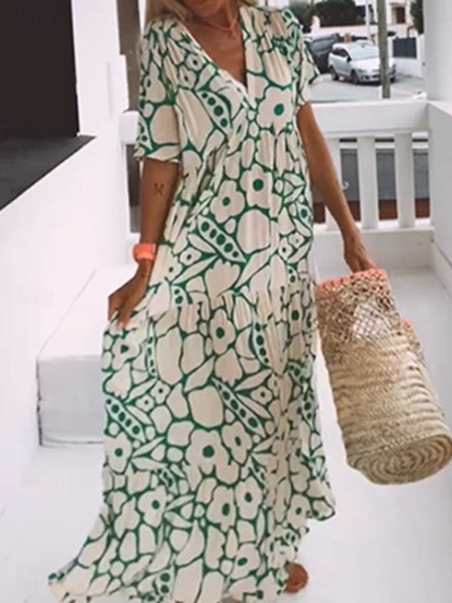 Pentru femei Rochie Maxi Rochii Tricou Rochie de schimb Rochie de vară Casual Vacanță Zilnic Fit regulat Grafic Manșon scurt În V Negru Roz Îmbujorat Portocaliu Trifoi Vară 2025 - $27.99 –P2