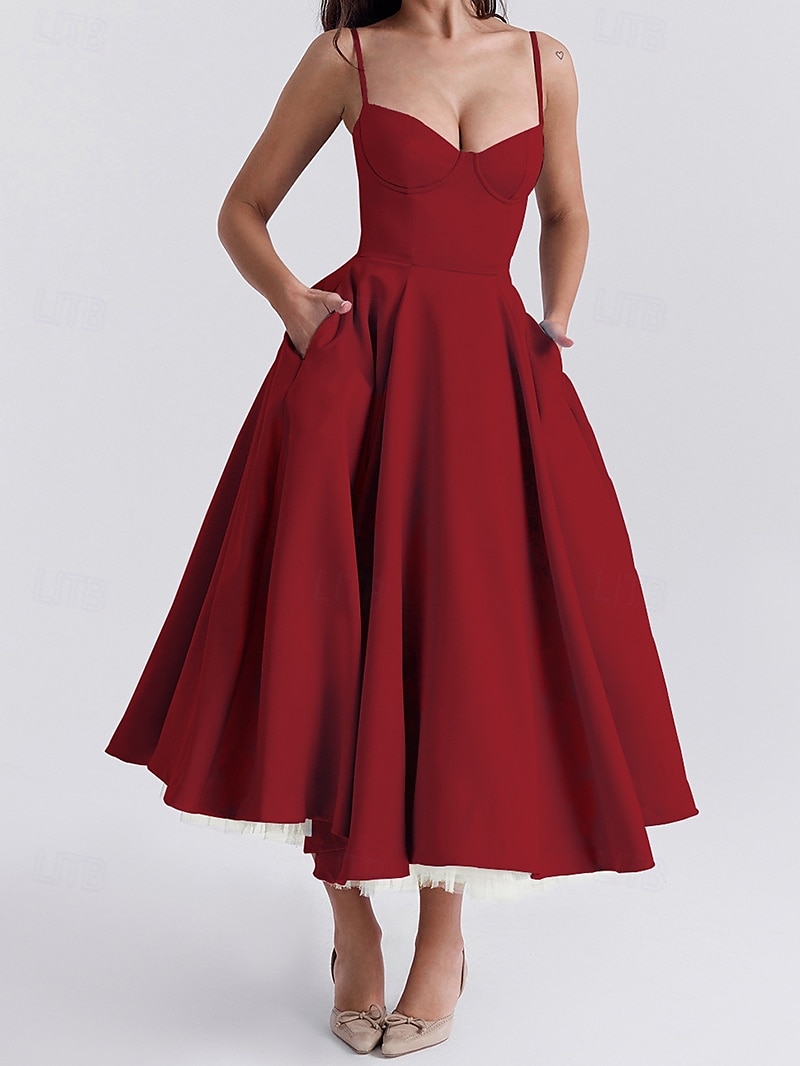 Retro Vintage 1950s Midi Dress Flare Dress Spaghetti Strap Corset Solid Color A-Line Women's Masquerade Wedding Vacation Tea Party Adults' Dress 2025 - $36.99 –P17