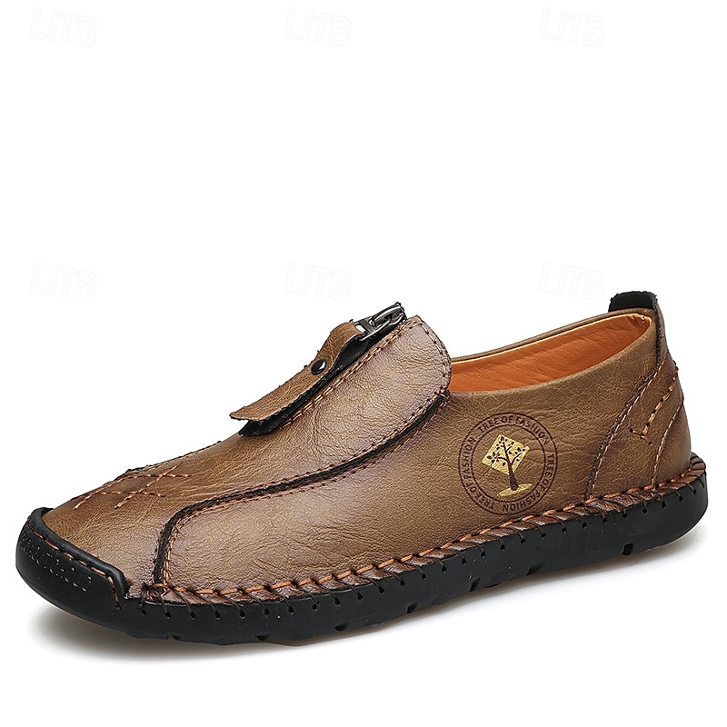 Men's Handmade Faux Leather Casual Loafers – Vintage Slip-On Shoes with Side Zipper & Soft Sole for Everyday Wear 2025 - $46.99 –P8