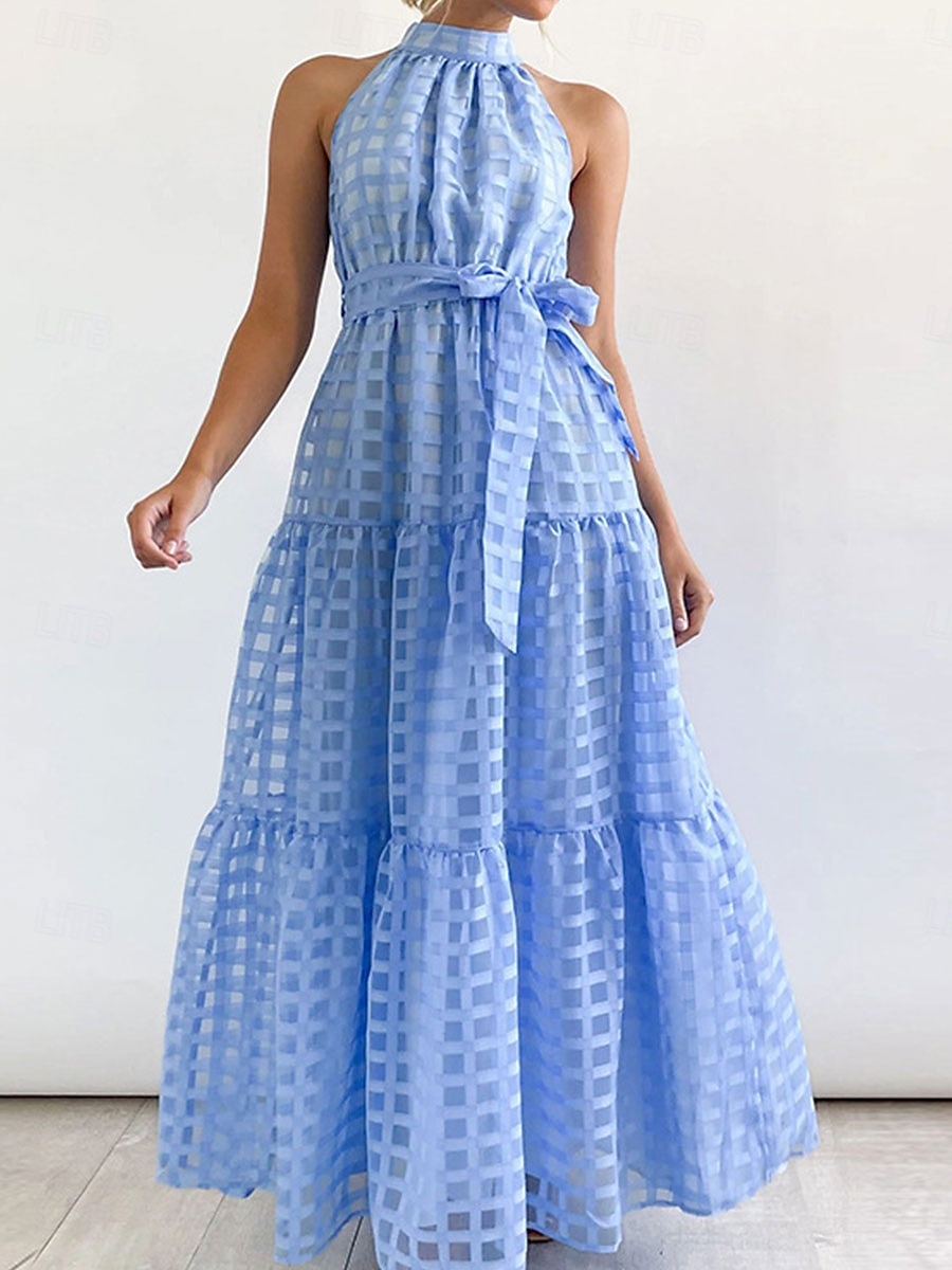 Dámské maxi šaty zavinovací šaty A v linii halter šaty fit and flare šaty jednobarevné dovolená dovolená neformální každodenní pravidelný střih grafické bezrukávové halter výstřih černá růžová 2025 - $39.99 –P1