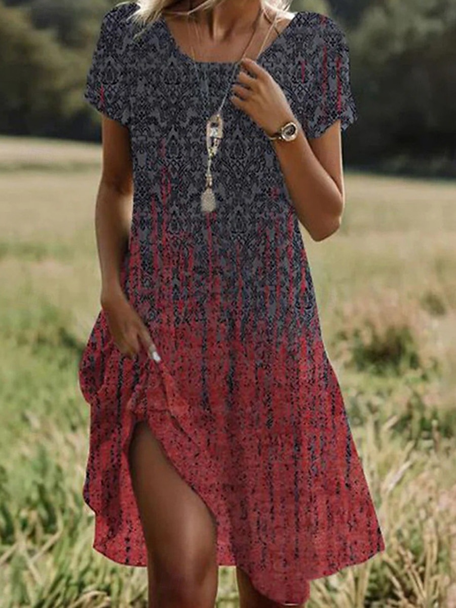 Women's Midi Dress A Line Dress T Shirt Dress Tee Dress Athletic Dress Casual Vacation Daily Regular Fit Graphic Short Sleeve Crew Neck Dark Red Pink Red Burgundy Summer 2025 - $23.99 –P4