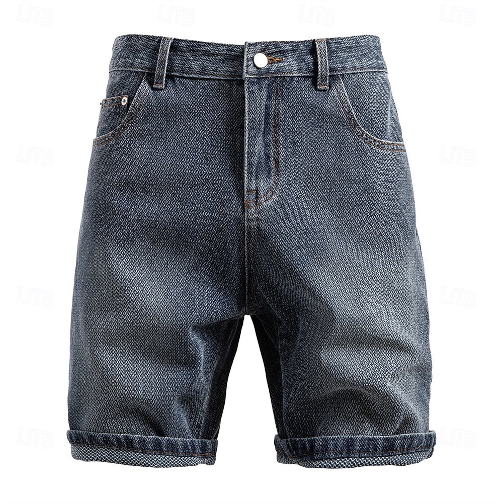 Herre Jeans Dongerishorts Knapper Lomme Gradert Knelengde utendørs Feriereise Avslappet Ferie Årgang Blå Grå Mikroelastisk 2025 - $20.99 –P2