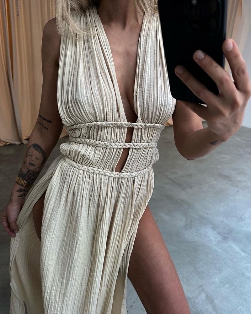 Pentru femei Rochie Lunga Rochie Maxi Rochii inspirate din in Rochie în carouri Rochie casual Rochie de vară Modă În aer liber Concediu Dată Fit regulat Simplu Fără manșon În V Negru Maro Bej Var 2025 - $36.99 –P4