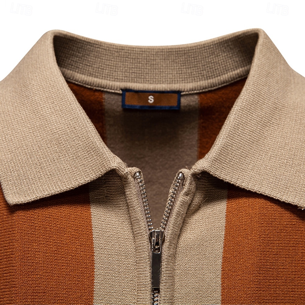 Per uomo Polo Maglione polo lavorato a maglia Formale Lavoro Collo ripiegato Manica Corta Confortevole Stile Vecchio Denaro A righe Strisce verticali Stripe-Trim Righe Primavera Nero Giallo Blu marino del 2025 a $27.99 –P9