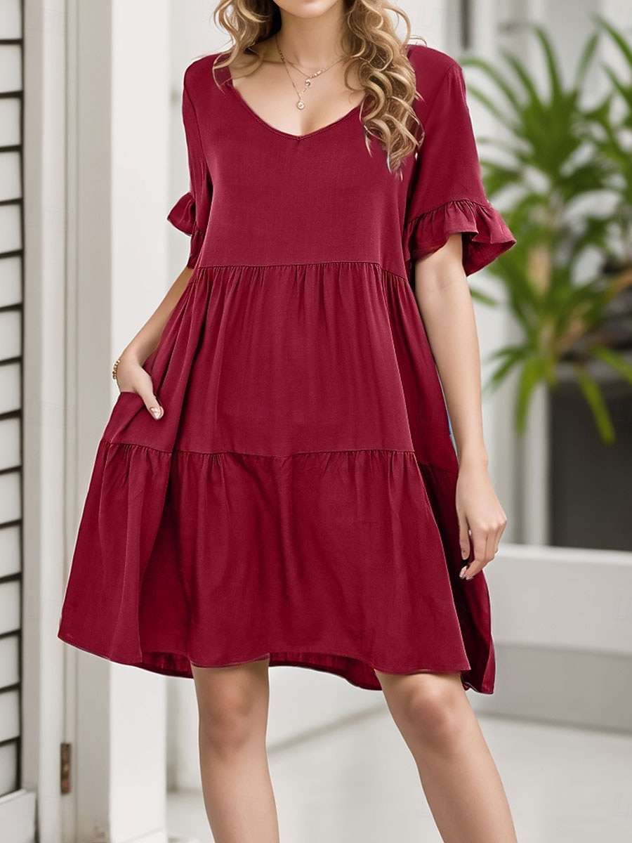Women's Mini Dress T Shirt Dress Tee Dress Shift Dress Ruffle Dress Casual Vacation Street Casual Regular Fit Graphic Short Sleeve V Neck Black White Light Green Wine Summer 2025 - $24.99 –P14