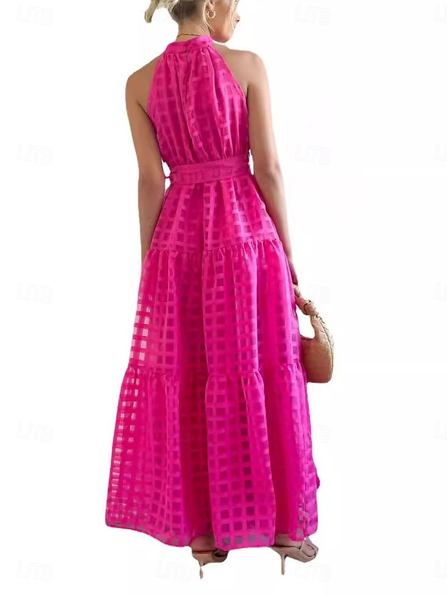 Dámské maxi šaty zavinovací šaty A v linii halter šaty fit and flare šaty jednobarevné dovolená dovolená neformální každodenní pravidelný střih grafické bezrukávové halter výstřih černá růžová 2025 - $39.99 –P5
