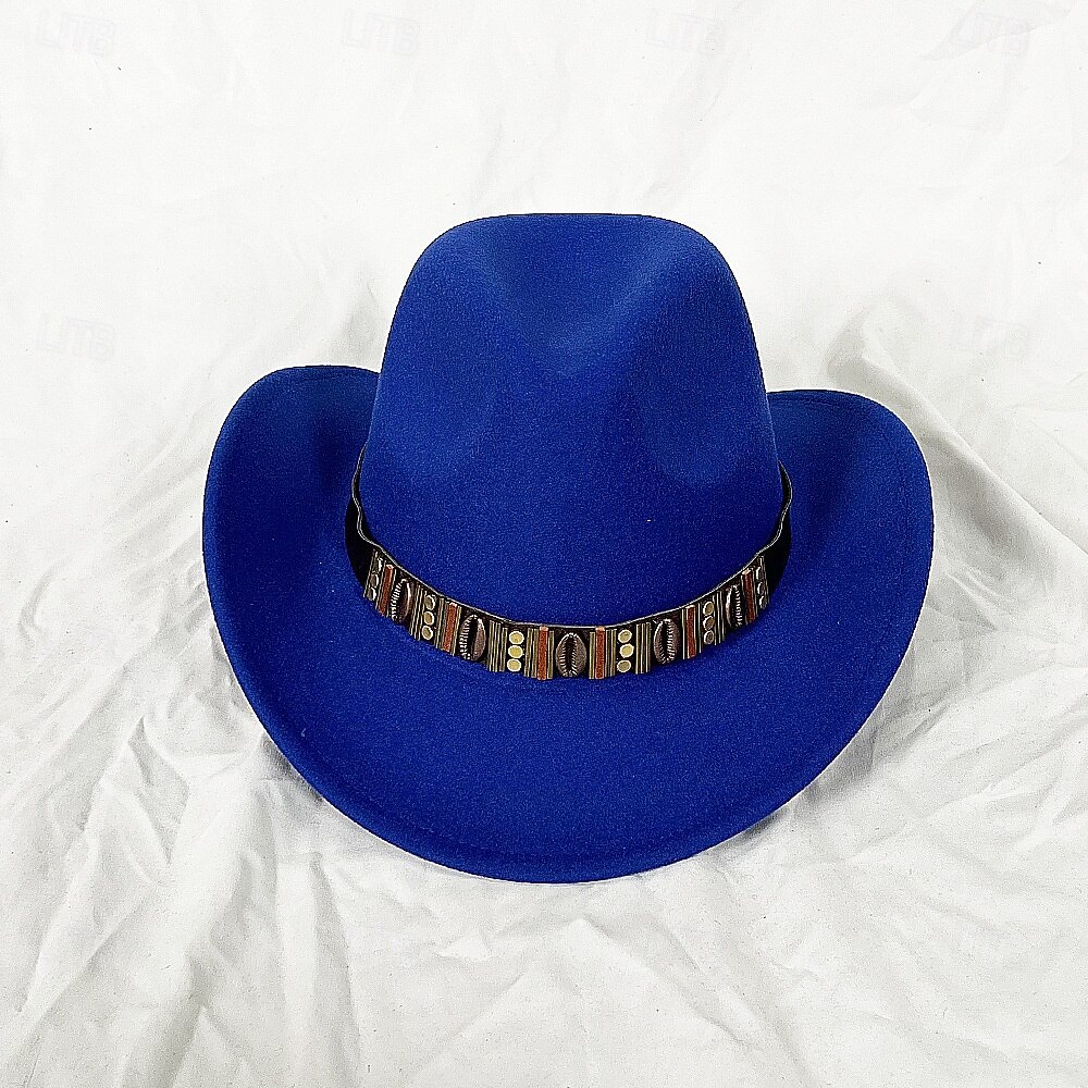 Metallgürtel Western Cowboyhut Herren Herren Damen Jazz Cowboyhut mit Leder breiter Krempe Glockenhut Kirche Sombrero Cowgirl 2026 - $16.49 –P12