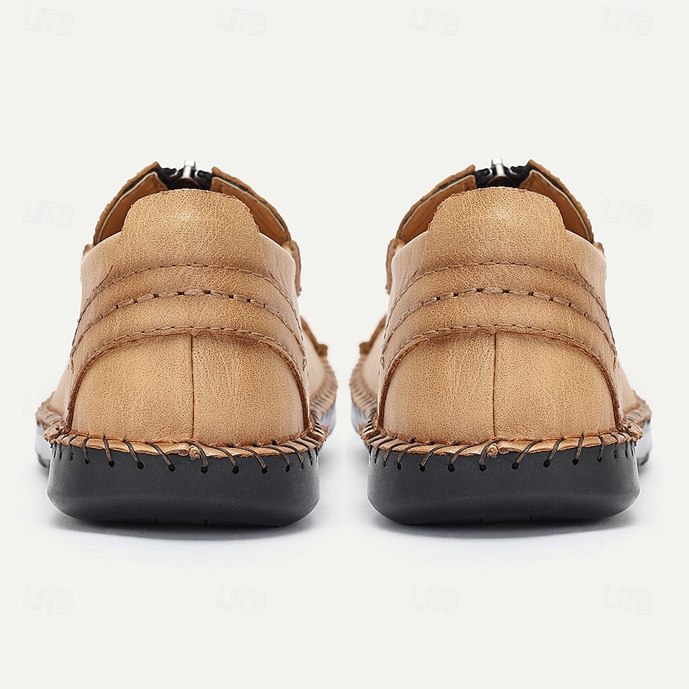 Men's Handmade Faux Leather Casual Loafers – Vintage Slip-On Shoes with Side Zipper & Soft Sole for Everyday Wear 2025 - $46.99 –P4