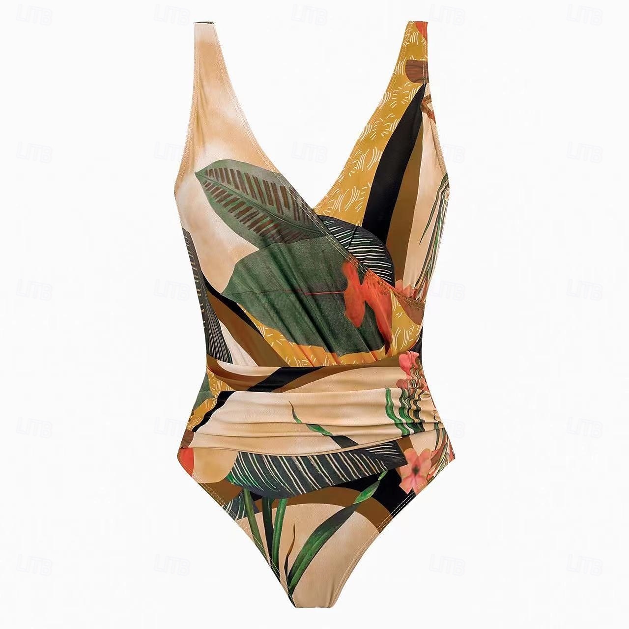 Women's Swimwear One Piece Monokini Swimsuit Backless Tummy Control High Waist Slim Vacation Beach Wear Floral V Neck Sleeveless Bathing Suits 2025 - $35.99 –P2