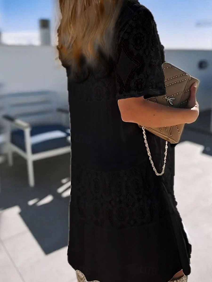 Women's Long Dress Maxi Dress Lace Dress Boho Dress Elegant Stylish Casual Vacation Daily Regular Fit Plain Short Sleeve Crew Neck Black White Blue Summer Spring 2025 - $37.99 –P7