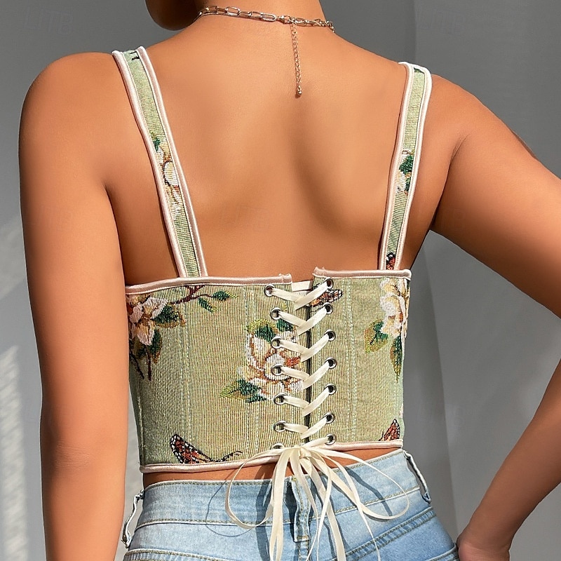 Retró Középkori Reneszánsz Fűző Prsluk Bustier Ren Faire Virágos Jacquardszövet Édes Nyak Női Kelta Fantasy Mindszentek napja Farsang Parti Alkalmi / Napi LARP Felnőttek Fűző 2025 - $48.99 –P3