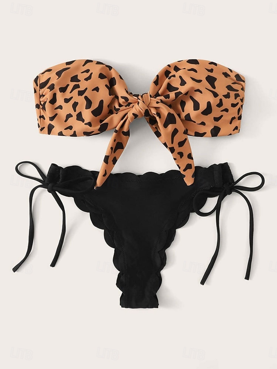 Dames Zwemkleding Bikini 2 stuks String Zwempak Blote rug Slank Vakantie Strand Kleding Luipaard Strapless Mouwloos Badpakken 2025 - $23.99 –P2