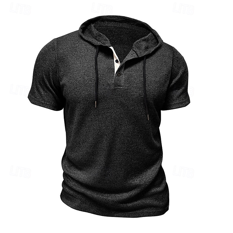 Herren T Shirt T-Shirt Kurzarmshirt Kurzarm Mit Kapuze Sommer Einfach Mode Designer Basic Knöpfe Urlaub Straße Ausgehen Wein Top T-Shirt für Herren 2026 - $30.99 –P11