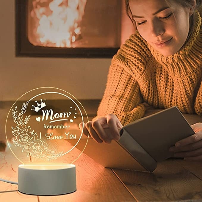 grawerowana lampka nocna dla mamy - idealny prezent od córki lub syna na dzień matki, boże narodzenie, walentynki - lampka LED zasilana przez USB z czytelnym tekstem &piękne wzory 2025 - $13.49 -P4