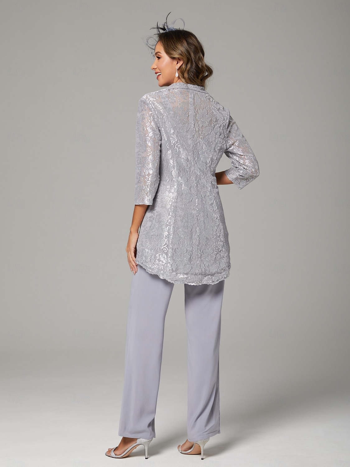 Häftdräkt  Kostym 3-delad Mor till Bruden Elegant Plus Size V-hals Ankel längd Chiffon Spets 3/4-lång ärm Wrap Inkluderad med Paljetter Crystal Brosch 2025 - $166.99 –P2