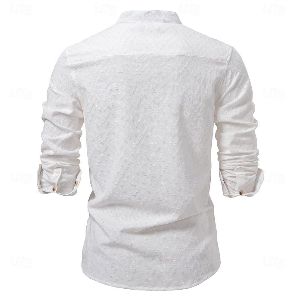 Per uomo Camicia Camicia popover Camicia estiva Maglietta informale Camicia da spiaggia Camicia con bottoni Nero Bianco Albicocca Manica lunga Jacquard Tinta unita / tinta unita A fascia Da mare del 2025 a $37.99 –P8