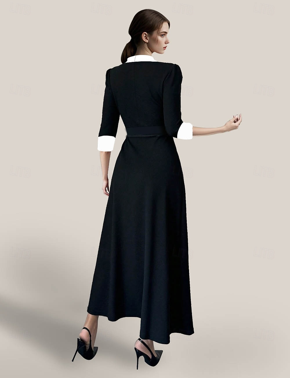 Blazer-Kleid Meerjungfrau  Trompete Brautmutter Kleid Smoking Kleid Elegantes Schwarzes Kleid Kleine Weiße Kleider V-Ausschnitt Bodenlang Krepp 3/4 Ärmeln mit Farbblock 2025 2025 - $189.99 –P2