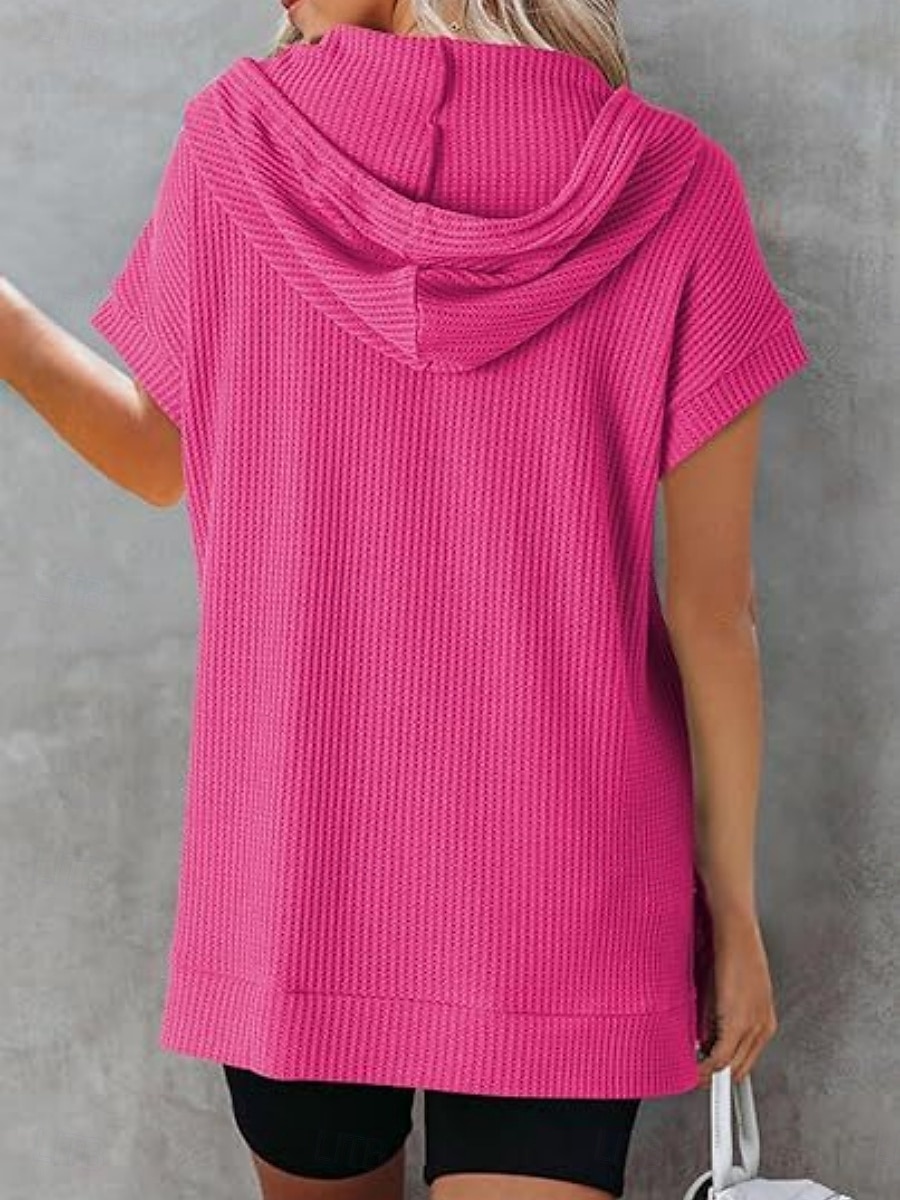 Women's Mini Dress Hoodie Dress Casual Dress Basic Casual Vacation Daily Regular Fit Plain Half Sleeve Hooded Black White Blue Fuchsia Summer 2025 - $33.99 –P17