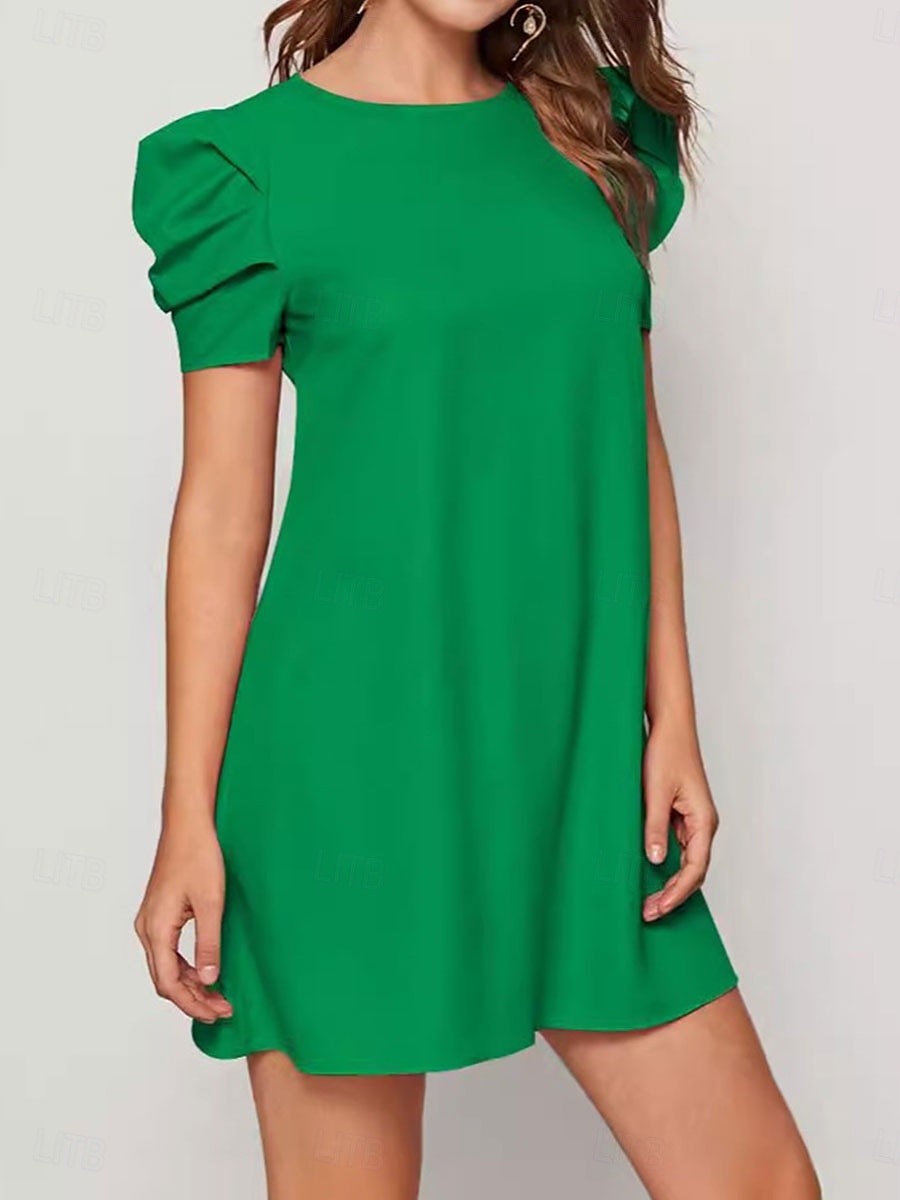 Ženské mini šaty tričkové šaty tee šaty shift šaty A-line šaty jednobarevné puff sleeve šaty neformální dovolená každodenní regular fit grafické krátký rukáv kulatý výstřih černá červená tmavě zelená 2025 - $18.99 –P6
