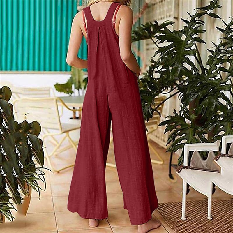 Per donna Normale Tuta Streetwear Tinta unica Senza maniche Senza maniche Squadrata Bottoni Tasche Strada Giornaliero Standard Rosso Cachi Grigio Estate del 2025 a $24.99 –P5