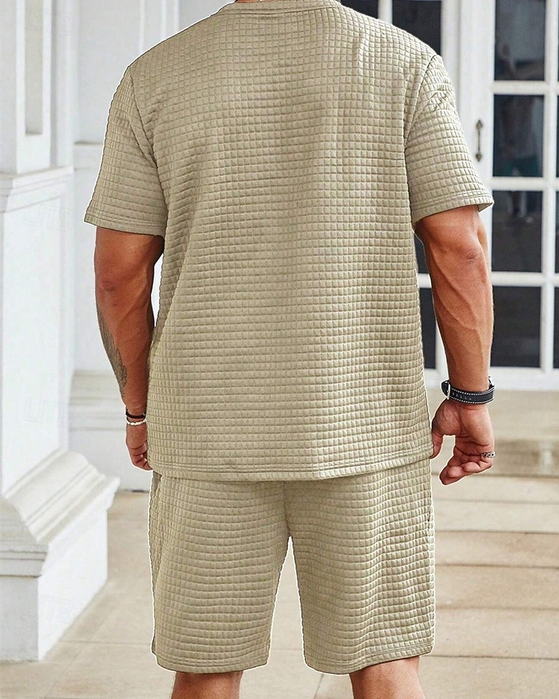 Hombre Waffle Tracksuit Camiseta y pantalones cortos Conjunto Conjunto de atuendo Cuello Barco Exterior Diario Deportes Bolsillo Correa 2 Piezas Plano Negro Blanco Caqui Poliéster Ropa de Deporte 2026 - $37.99 –P3
