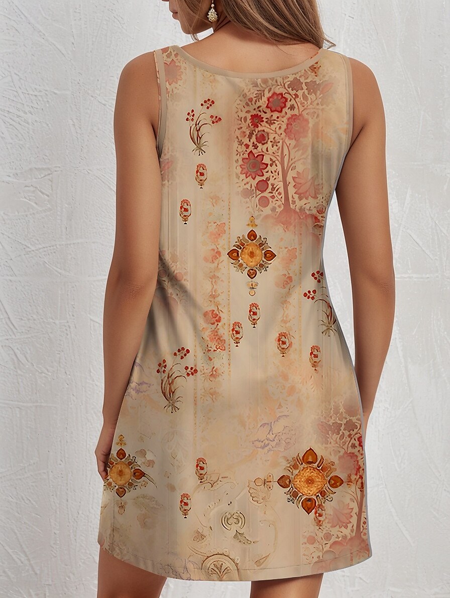 Women's Mini Dress A Line Dress Tank Dress Vintage Stylish Casual Daily Regular Fit Floral Vintage Sleeveless U Neck Khaki Summer Spring 2025 - $21.99 –P2