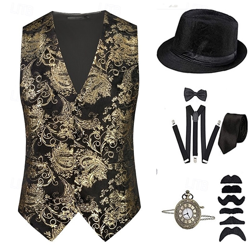 20. léta 20. století Retro Velký Gatsby Kostým na Večírek Sada příslušenství Bez rukávů Potisk Bez límce Pánské předvečer Všech svatých Párty a večer Běžné / Denní Dospělé Vesta Klobouk Celý rok 2025 - $51.99 –P2