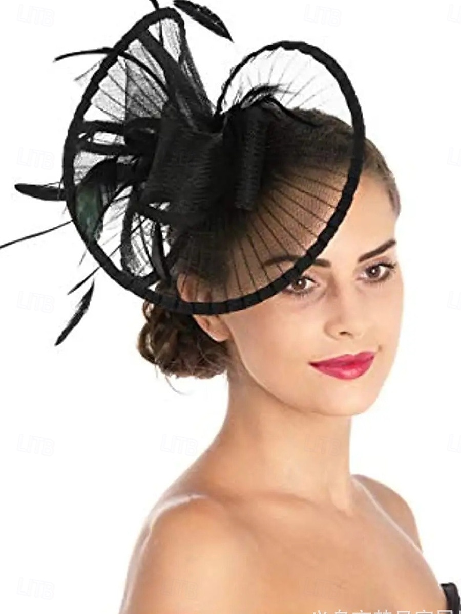 Headdress Tulle Cotton Fabric Bowler / Cloche Hat Wedding Elegant Vintage With Feather Headpiece Headwear Fascinators Race Day Dress 2025 - $28.99 –P1