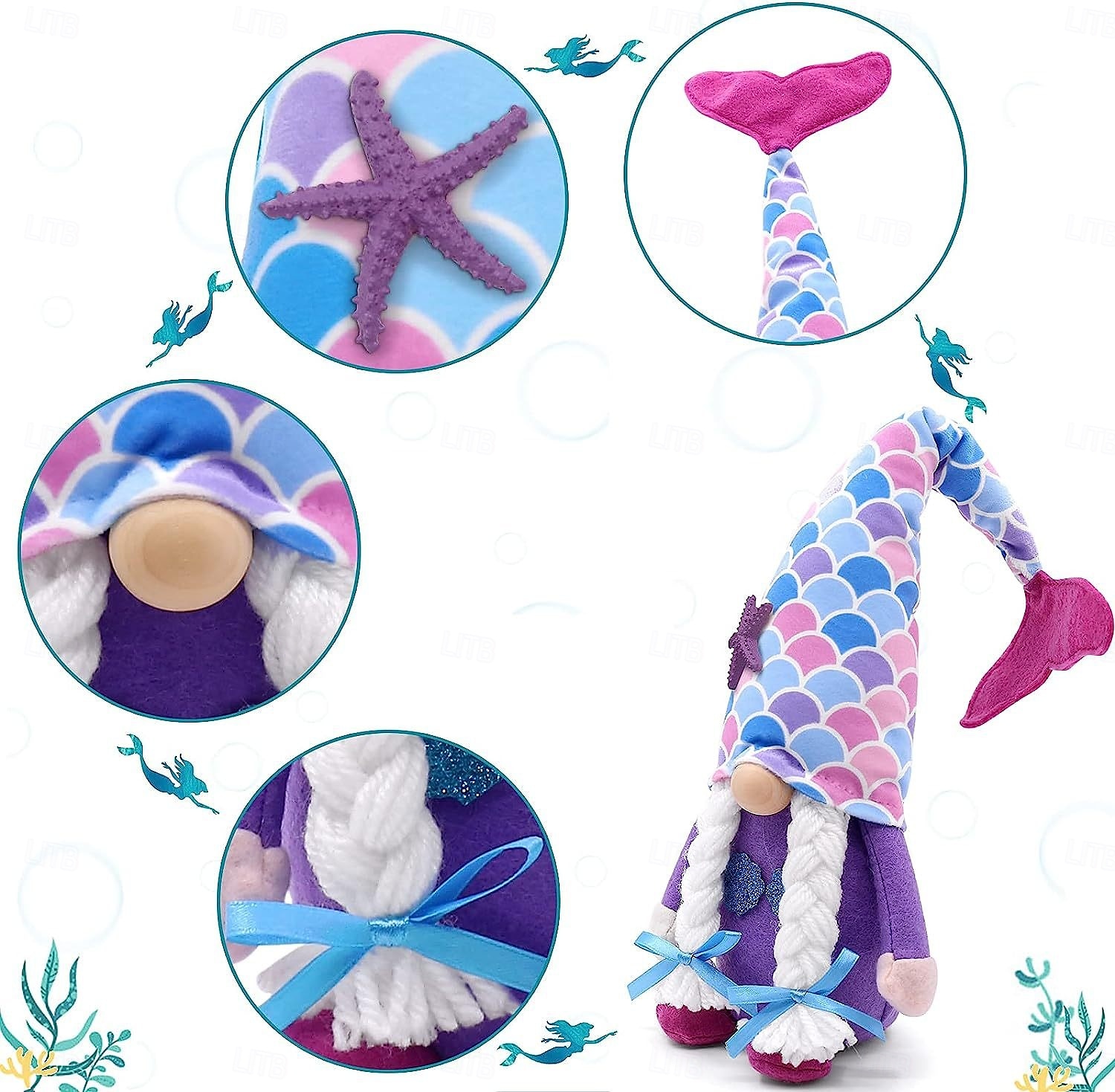 festival do oceano de verão boneca sereia sem rosto, estatueta de gnomo idoso rudolph, ornamento decorativo, presente sazonal de 2025 por $15.99 –P2