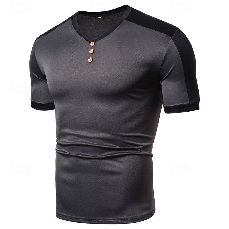 Herren T-Shirt mit Knöpfen T Shirt T-Shirt Kurzarmshirt Kurzarm V Ausschnitt Sommer Frühling Farbblock Mode Designer Basic Knöpfe Urlaub Straße Ausgehen Schwarz Weiß Wein Top T-Shirt für Herren 2025 - $10.99 –P3