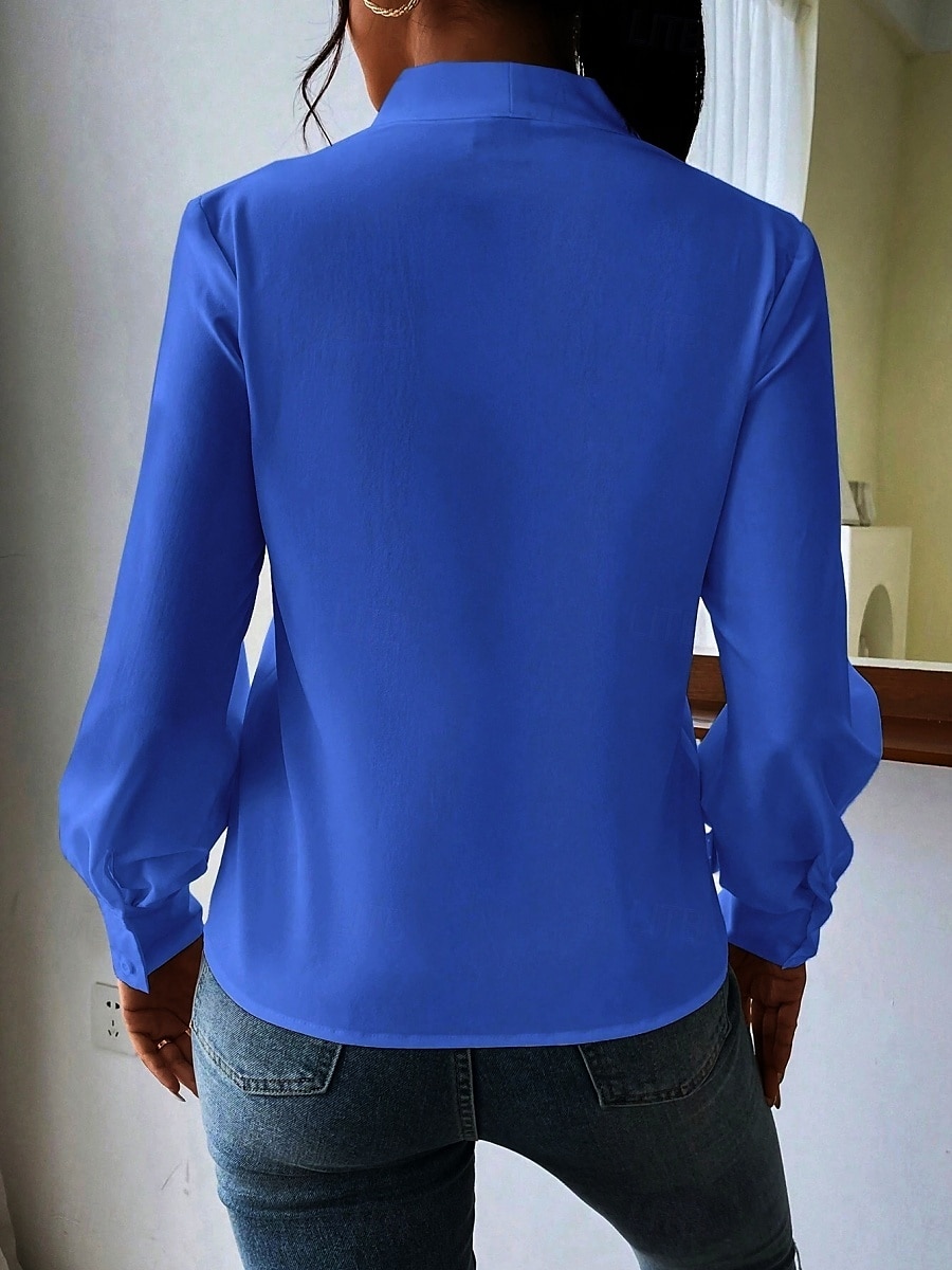 Dame Skjorte Bluse Helfarge Stilfull Fritid Langermet V-hals Vanlige topper Daglig Knapper Lomme Svart Hvit Gul Blå Grønn Sommer Vår 2025 - $31.99 –P8
