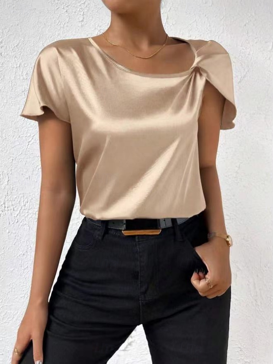 Kvinnes Camisole Tank Top Ensfarget Elegant Stilren Kortermet V U-ring Regular Topper Bryllupsgjest Arbeid Svart Rosa Marineblå Grønn Khaki Sommer Vår 2025 - $19.99 –P7