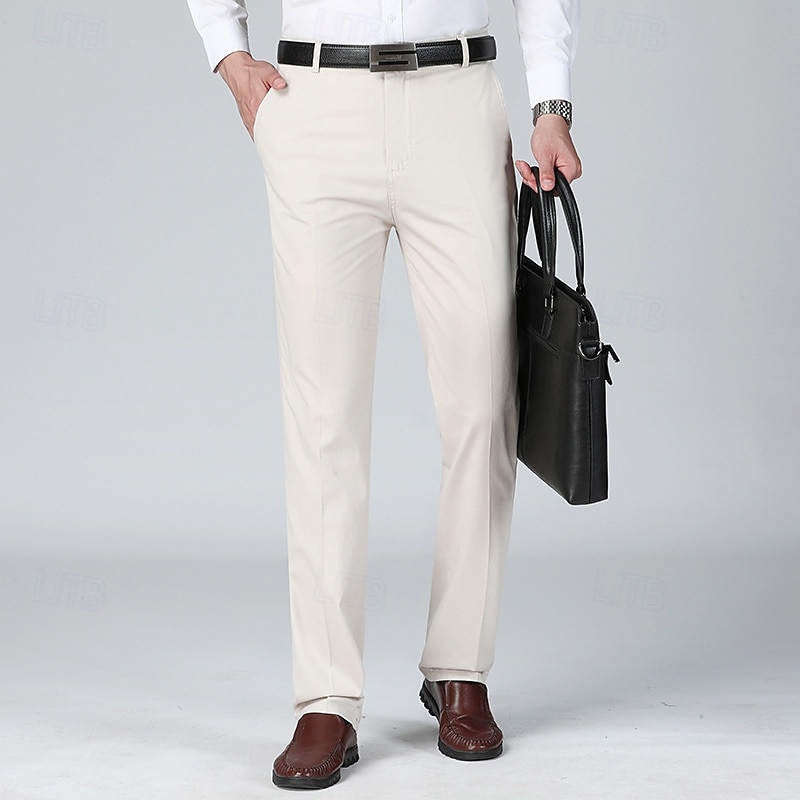 Herren Anzughosen Hose Hosen Chinesisch Chino Knopf Tasche Glatt Komfort Formal Party Arbeit Modisch Klassicher Stil Cachi scuro Hellkaki Mikro-elastisch 2025 - AU $33.49 –P1