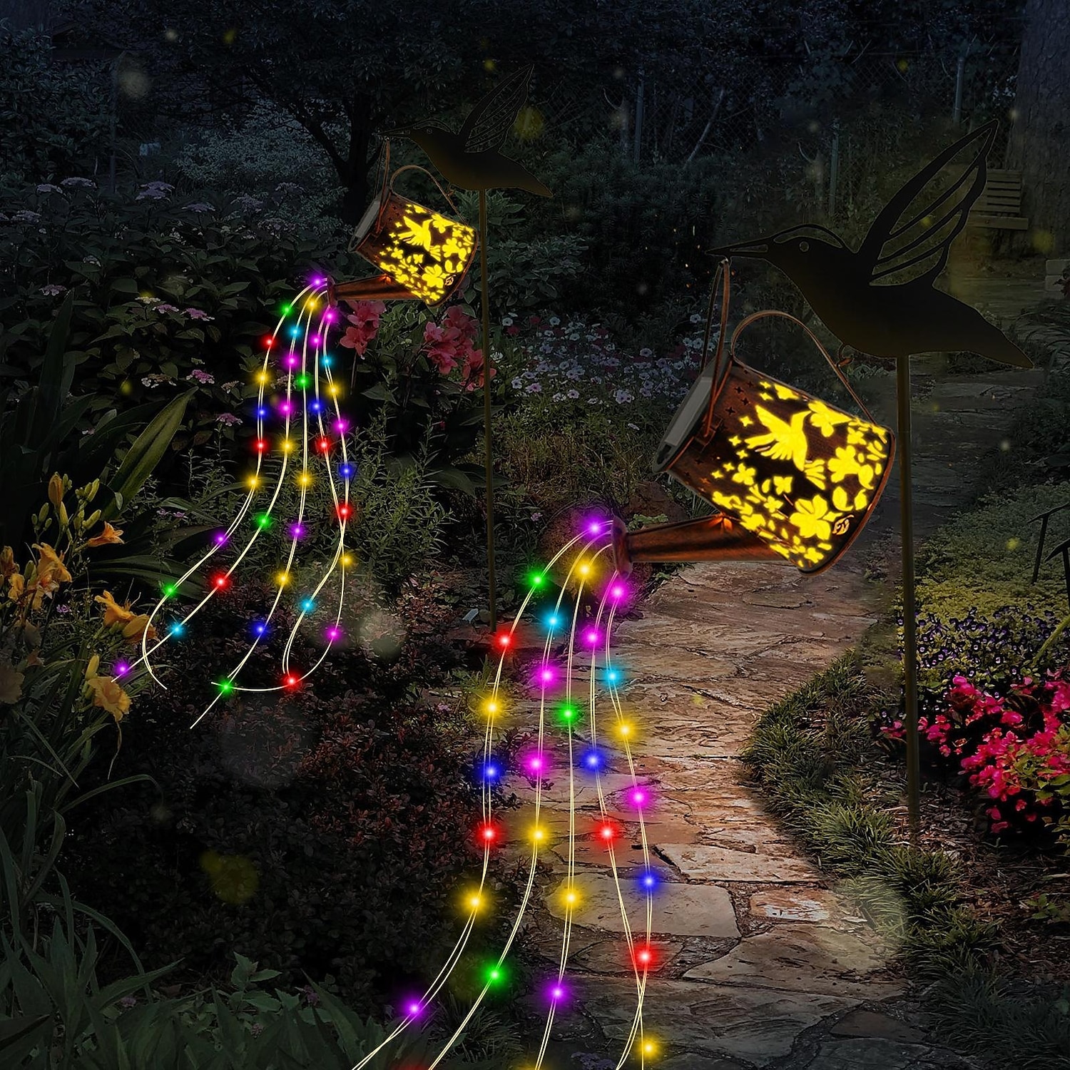 Lámpara solar para botella de agua con forma de abeja, lámpara colgante de hierro con forma de colibrí, lámpara de césped para exteriores resistente al agua para patio, bodas, campamentos y decoración 2025 - $31.99 –P2