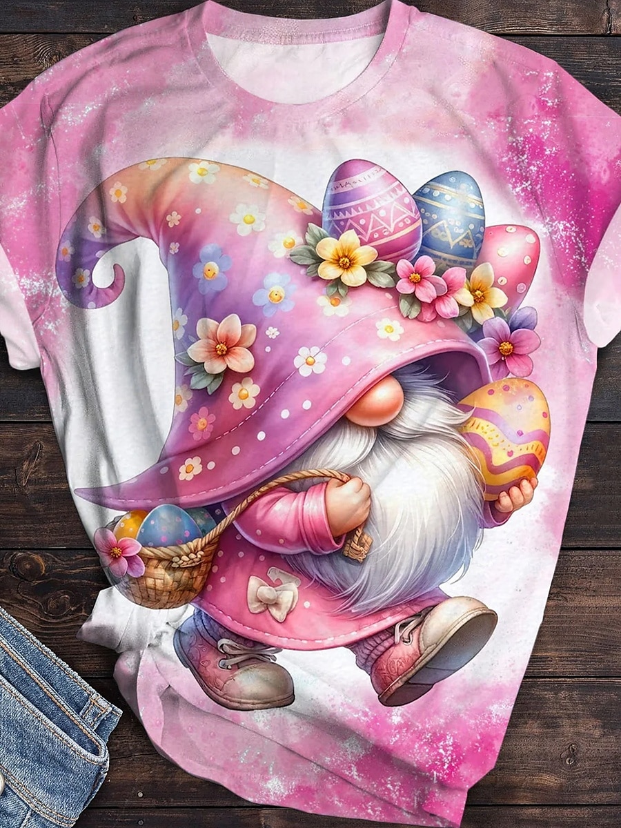 Pasqua Per donna maglietta Cartoni animati Informale Manica corta Rotonda Top regolari Giornaliero Stampa Rosa Estate del 2025 a $19.99 –P1