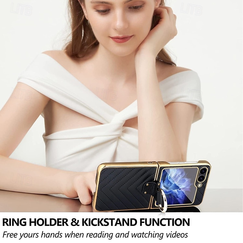 2025年 電話 ケース 用途 サムスンのギャラクシー Zフリップ6 Z Flip 5 Z Flip 4 Z Flip 3 バックカバー バンカーリング 耐衝撃 レトロ風 PUレザー コレクション – $28.99 –P7