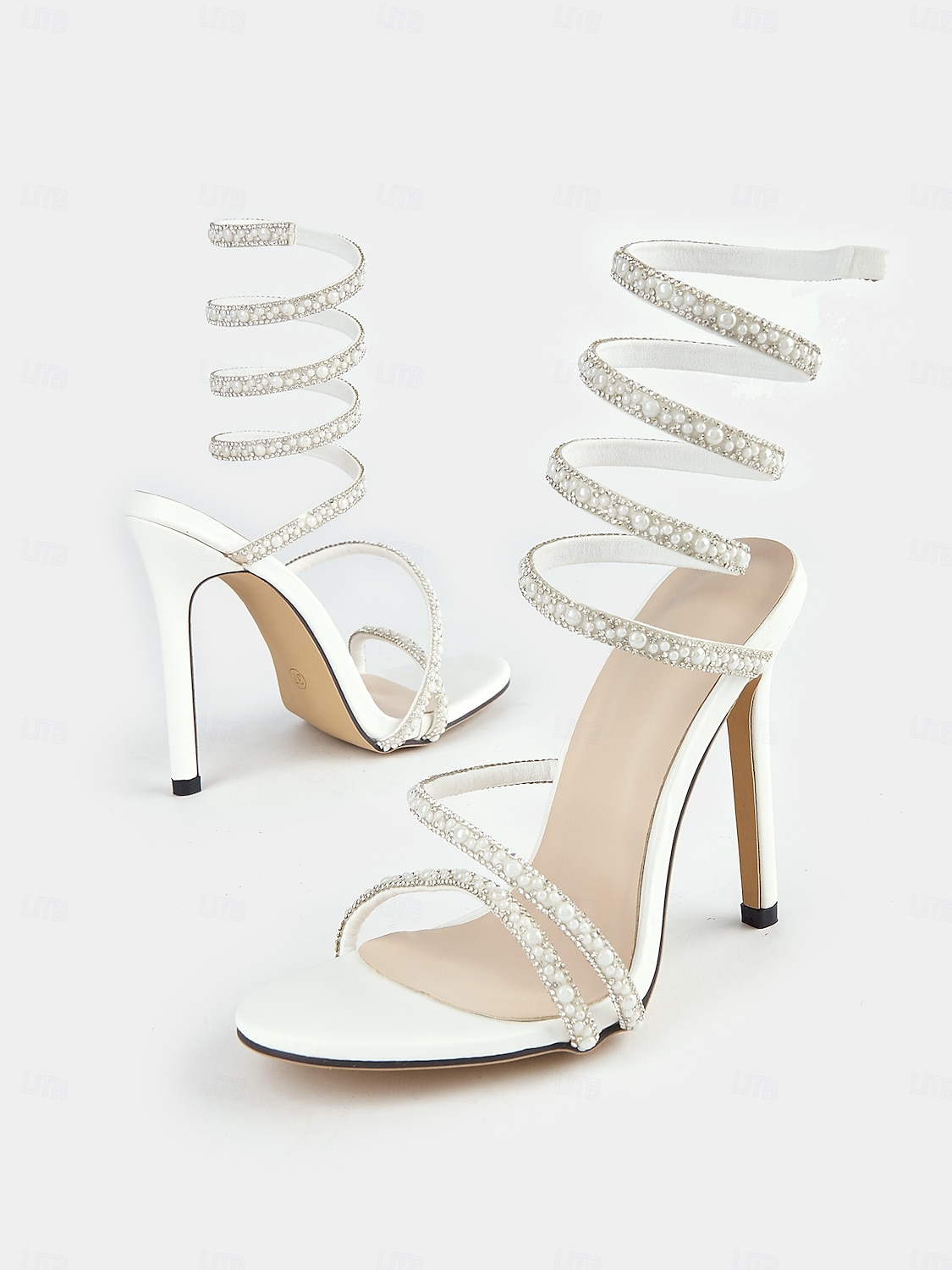 Women's White Strappy Rhinestone Wrap-Around Stiletto Sandals – Luxury High Heels for Wedding & Parties 2025 - $46.99 –P2