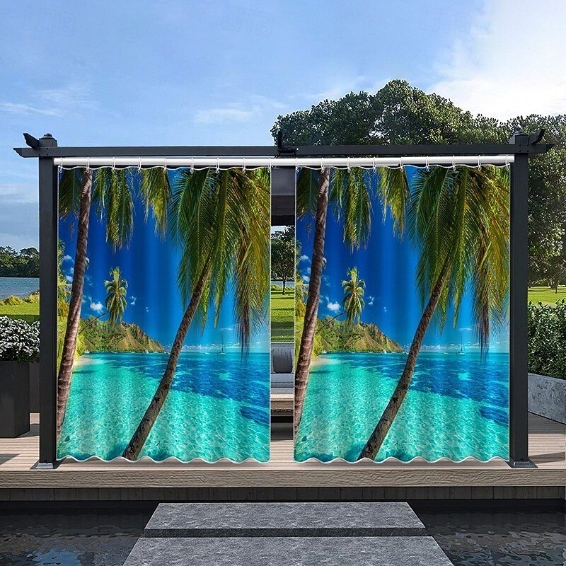 Waterproof Outdoor Curtain Privacy, Sliding Patio Curtain Drapes, Pergola Curtains Grommet 3D Landscape Beach For Gazebo, Balcony, Porch, Party, 1 Panel 2025 - $31.99 –P2