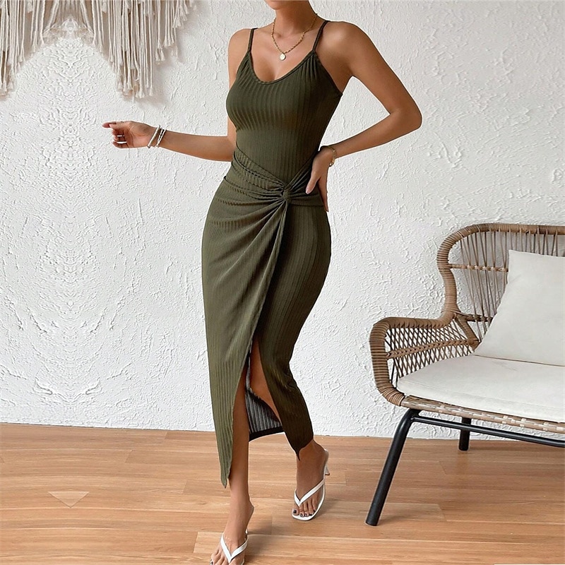 Women's Long Dress Maxi Dress Casual Dress Summer Dress Slip Dress Fashion Outdoor Party Holiday Regular Fit Plain Sleeveless Spaghetti Strap Army Green Summer Spring 2025 - $28.99 –P2