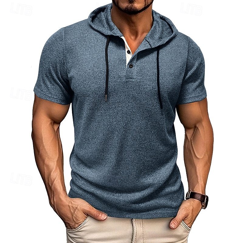 Herren T Shirt T-Shirt Kurzarmshirt Kurzarm Mit Kapuze Sommer Einfach Mode Designer Basic Knöpfe Urlaub Straße Ausgehen Wein Top T-Shirt für Herren 2026 - $30.99 –P19